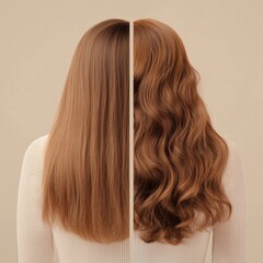 Fototapeta premium Transformation of hair from thin and straight to thick and wavy providing a striking visual contrast in appearance. Generative AI