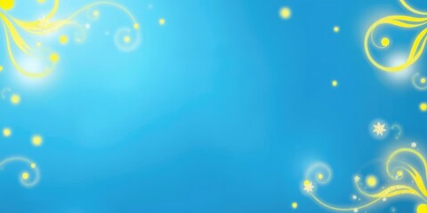 Soft blue background with yellow swirls and glittery accents, swirling shapes, vibrant hues, whimsical style
