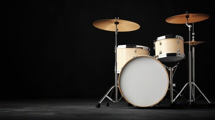 Modern Drum Set Isolated on Black Background for Music Themes