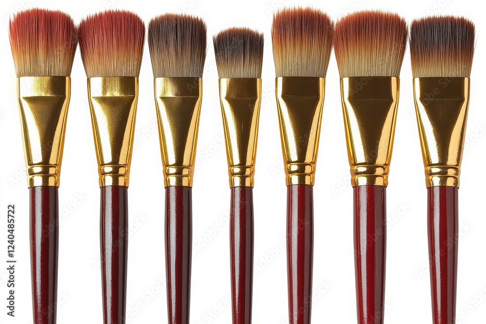 Poster High-quality paintbrushes arranged in a neat line showcasing different shapes and sizes for artistic projects