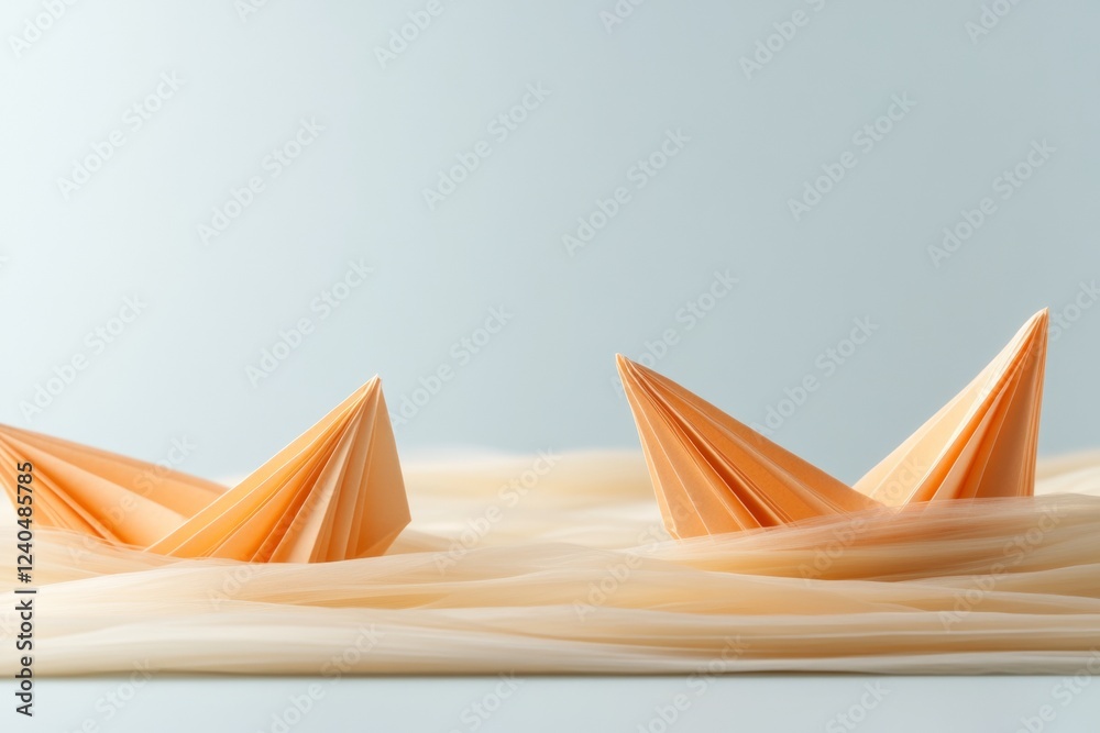 Aufkleber origami aesthetic orange paper ships on textured waves - creative strategy visualization and innovat