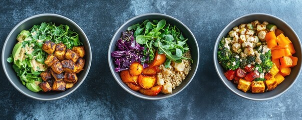 Assortment of healthy superfoods in bowls on display