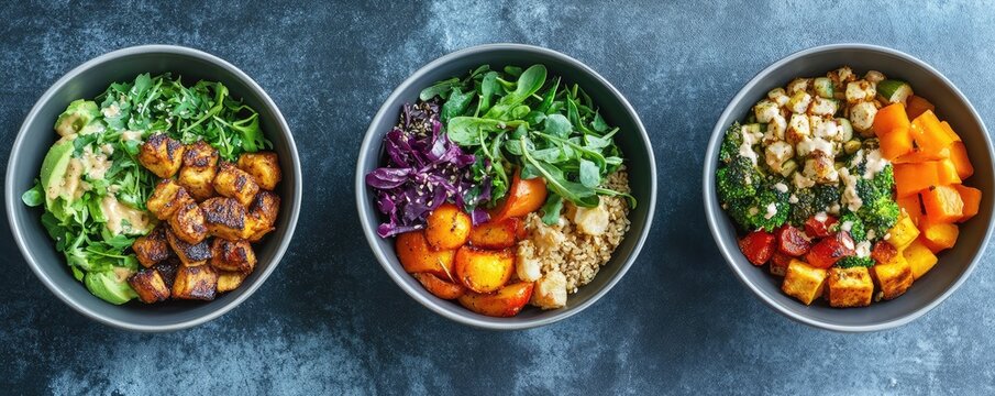 Assortment of healthy superfoods in bowls on display