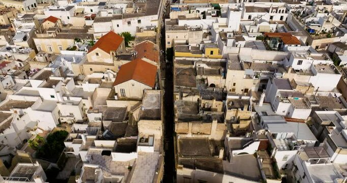 Fly Over Historic Center Of Gallipoli Coastal Town In Apulia, Southern Italy. Aerial Drone Shot