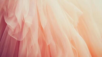 Obraz premium Soft Peach Tulle Fabric Texture Background, Elegant Sheer Drape, Wedding Dress Detail