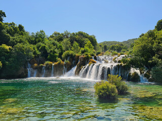 Fototapeta premium Wide-angle view of Skradinski Buk waterfall in Krka National Park, Croatia.