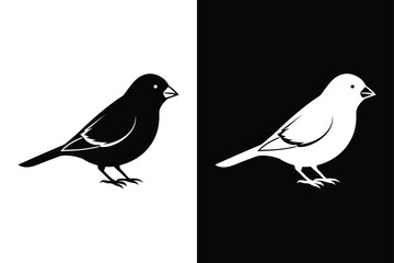 Elegant Finch Bird Icon Black and White Vector.