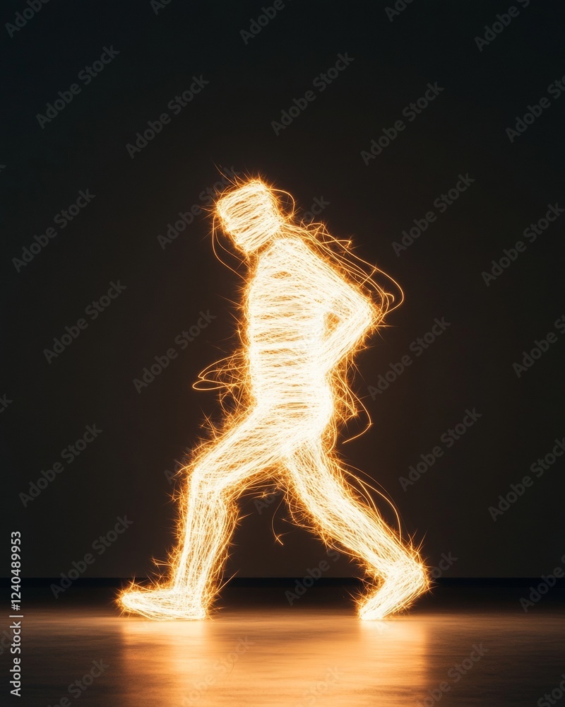 Poster luminous light art sculpture dynamic neon wireframe of human form - captivating visuals for modern a