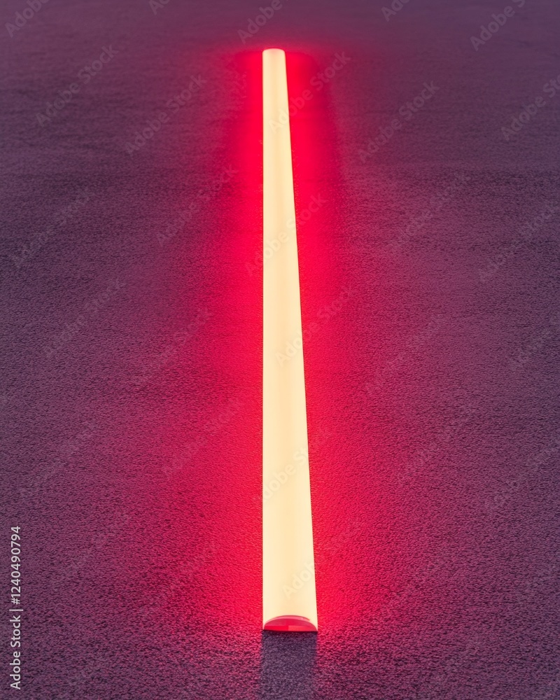 Poster neon roadway vibrant red line on asphalt in sunset glow - futuristic transportation visualization an