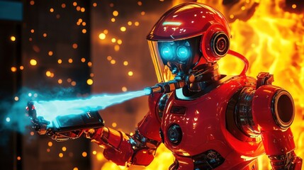 Fiery Robot Extinguisher: A Futuristic Firefighter