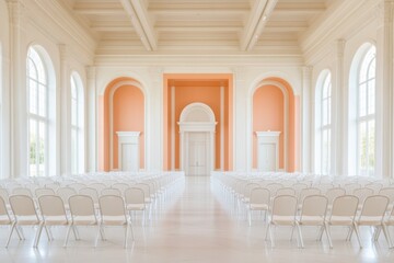Ornate Minimalist Conference Room with Bright Pastel Arches - Ideal for Modern Corporate Events and Creative Design Showcases