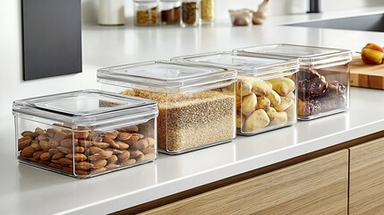 Kitchen storage containers, food organization, countertop, modern kitchen, recipe inspiration
