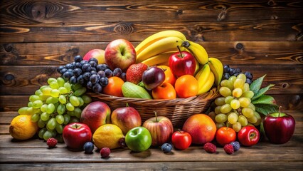 Colorful arrangement of assorted fresh fruits such as apples, bananas