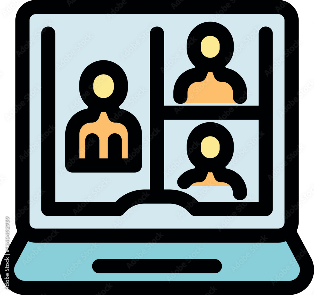 Poster Coworkers participating in virtual meeting displayed on laptop screen, symbolizing remote work and online collaboration