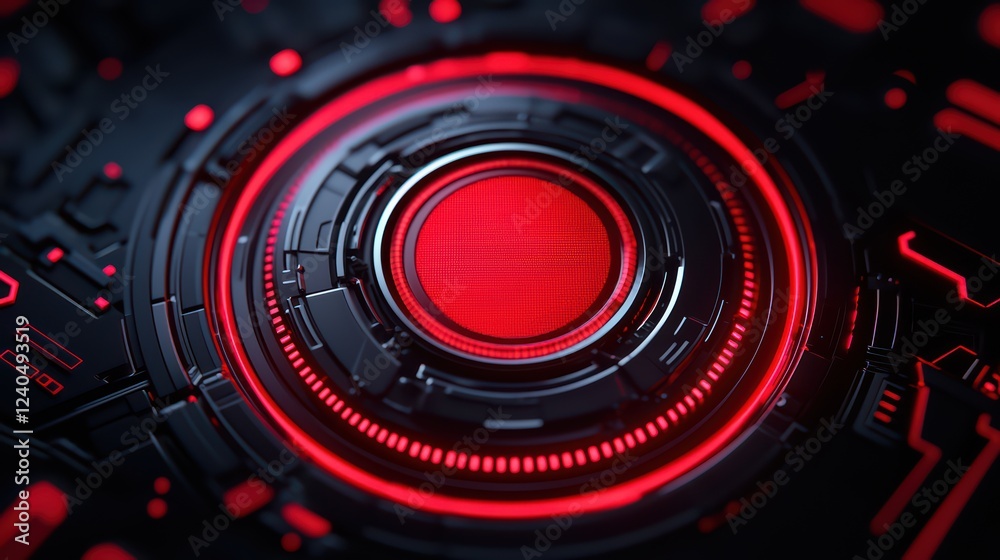 Poster abstract futuristic design with glowing red circle and circuit patterns