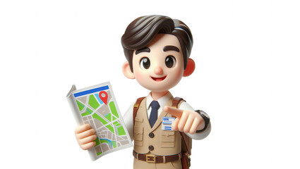 Travel guide interaction digital map cartoon character urban environment engaging concept