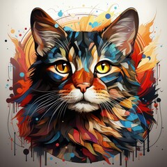 Abstract Cat Design in Minimalist Line Art with Light Touches