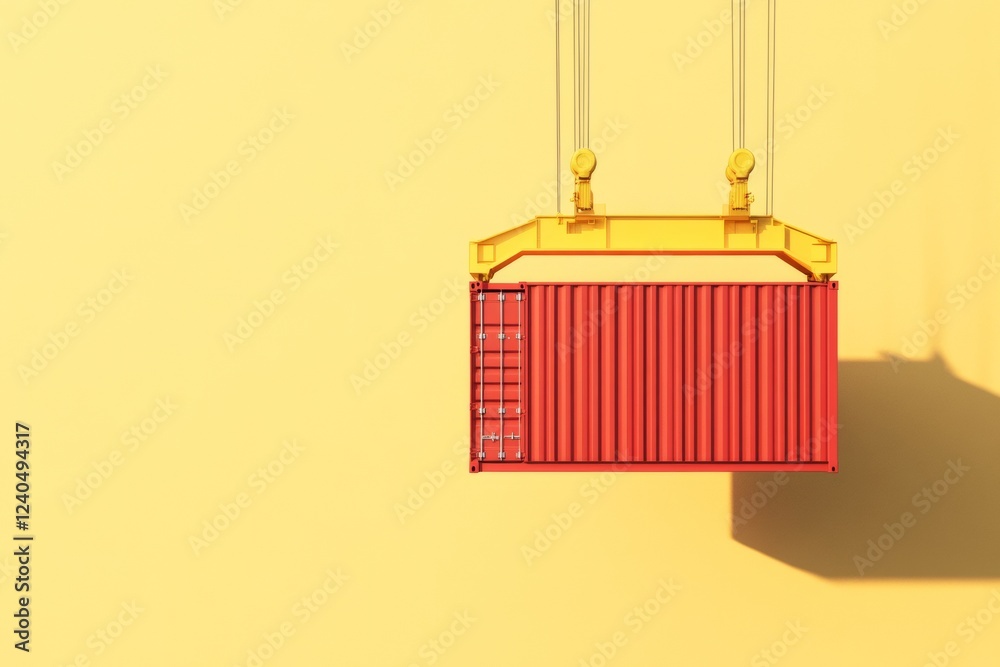 Poster minimalist industrial design vibrant red container and yellow crane in busan harbor - high-impact sh