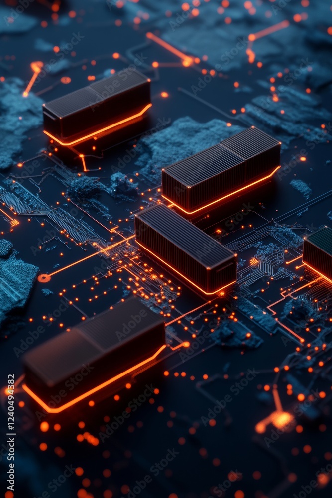 Poster Cyber Shipping Neon-Lit Cargo Visualization on Smart World Map for Global Trade - Futuristic Efficiency and Logistics in Tech-Driven Digital Platforms