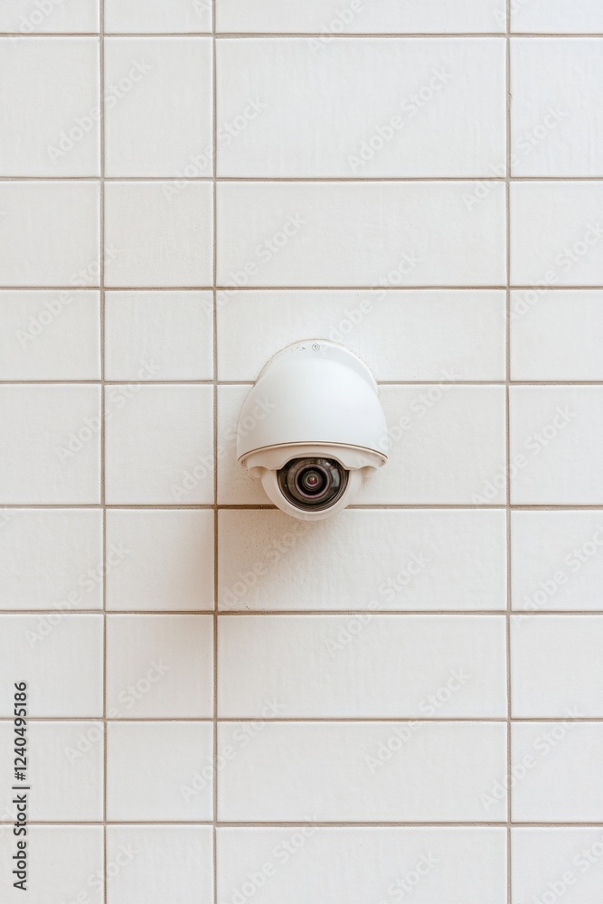 Poster minimalist workspace security modern surveillance camera on white tiled wall - facility management i
