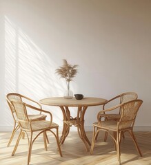 Fototapeta premium Cozy minimalist dining area with natural decor. Copy space, High solution, commercial use