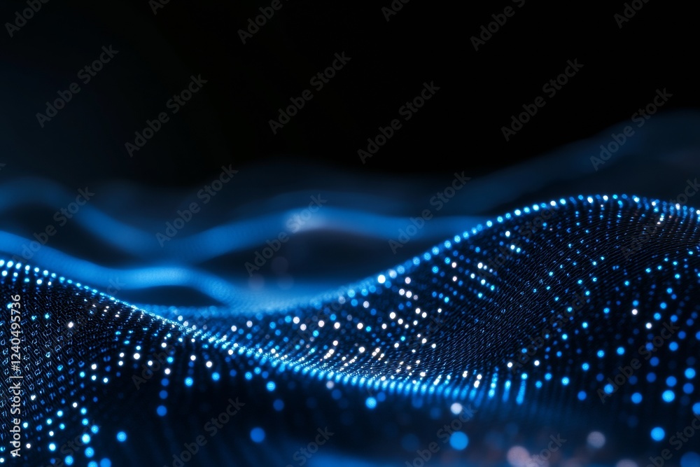 Poster Digital Futurism Mesmerizing Blue Dot Matrix on Undulating Surface - Innovative UI Design and High-Tech Commercial Displays for Immersive User Experiences