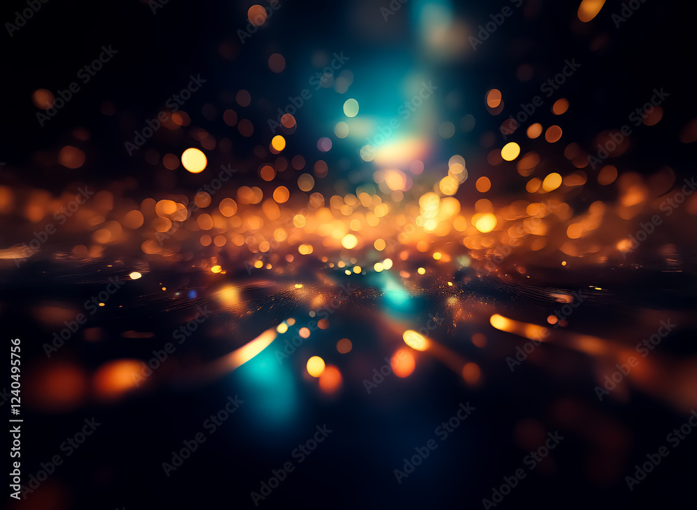 Fototapete abstract image of glowing particles and light streaks, creating a sense of depth and movement. warm 