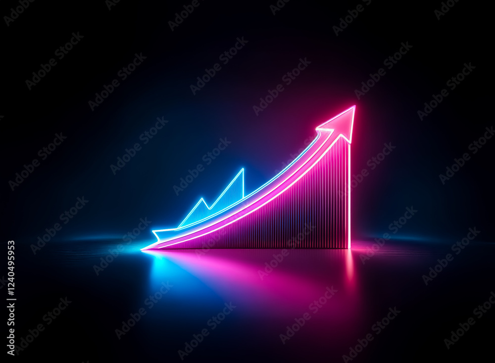 Poster a vibrant neon arrow ascends, symbolizing growth and progress against a dark background. its glowing