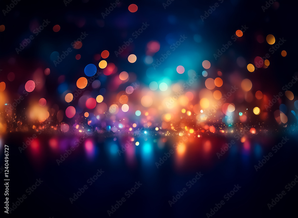 Aufkleber vibrant, colorful bokeh lights illuminate a dark background, creating a magical, dreamy atmosphere. 