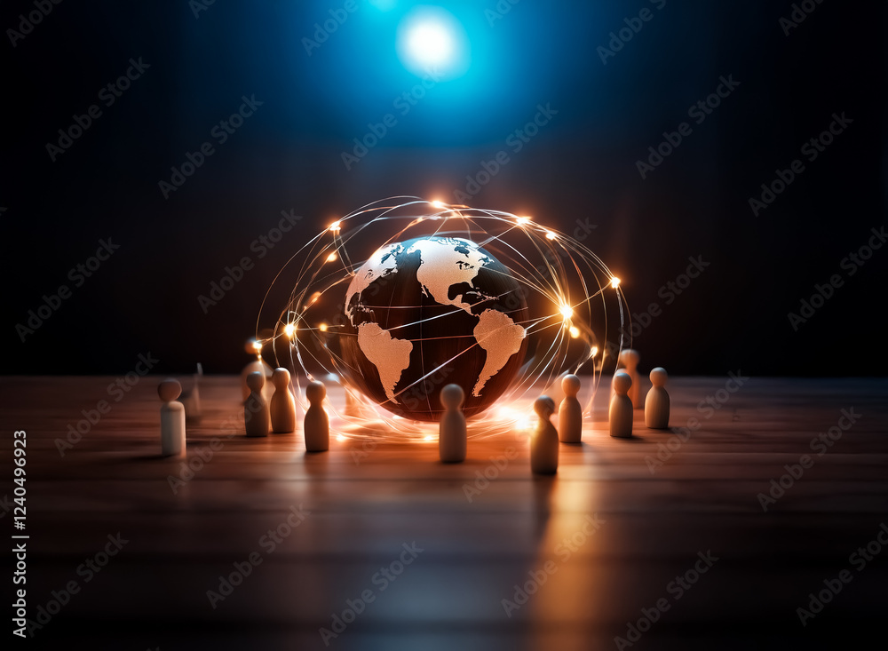 Poster a miniature earth glows, encircled by a network of light, symbolizing global connectivity. small fig
