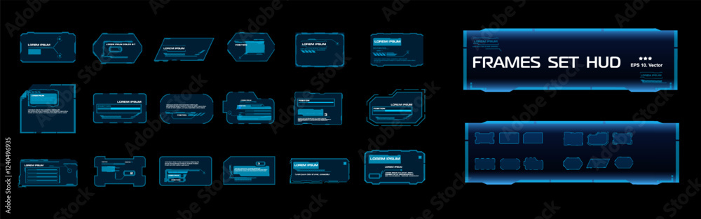 Fototapete Blocks and frames. Big vector set with neon frames. Modern frames and windows for HUD user interface.  Windows with parameters and settings. Vector templates with frames