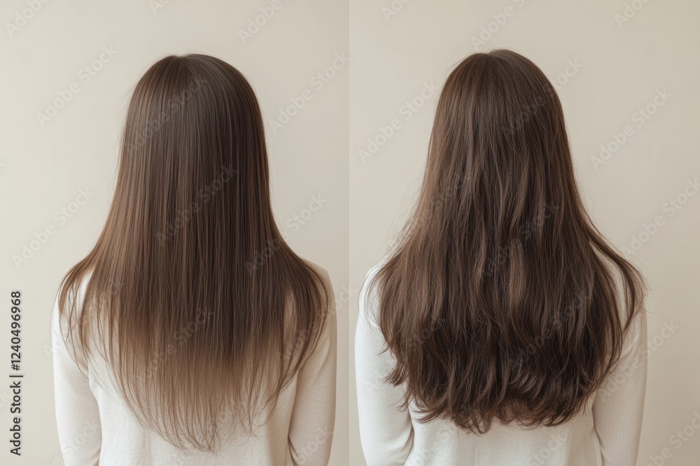 Poster comparison of hair transformation from thin to thick with clear visibility of changes in volume and 
