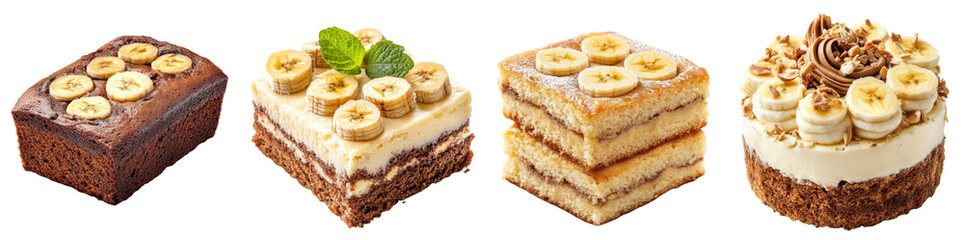 Banana cake isolated on white background Mix Collection Png.
