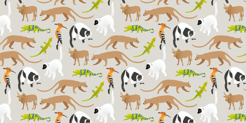 Pattern - Animaux emblématiques de Madagascar (Afrique)