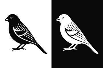 Minimalist Finch Silhouette Vector Icon in Black & White