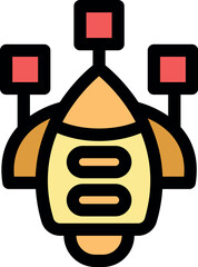 Cartoon spaceship is navigating in space using satellite system