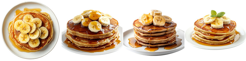Banana pancakes isolated on white background Mix Collection Png.