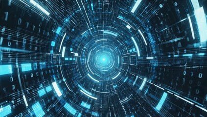 Fototapeta premium Digital tunnel, data flow, futuristic technology, abstract background, tech illustration