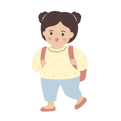 Colorful vector illustration of a cute girl with a backpack, kids, young students, kindergarten,...