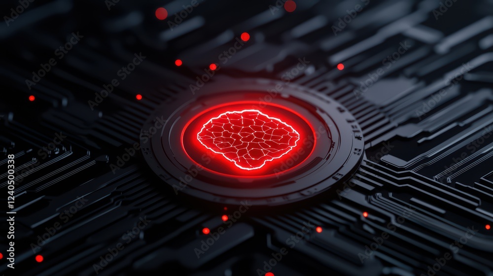 Poster abstract circuit board design with red brain pattern technology