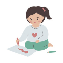 Colorful vector illustration of a girl drawing a picture, kids, young students, kindergarten, children