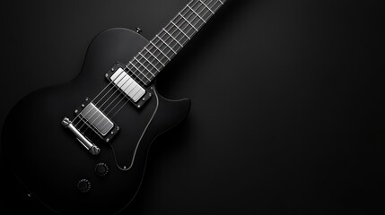 Fototapeta premium Black Electric Guitar on Dark Background with Dramatic Angle