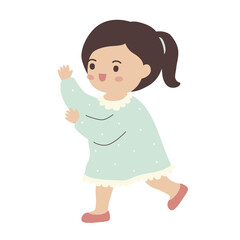 Colorful vector illustration of a cute girl in a dress, kids, young students, kindergarten, children, transparent PNG 
