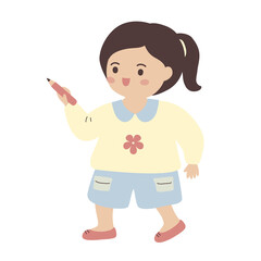 Colorful illustration of girl holding a pencil, kids, young students, kindergarten, children, childhood, transparent PNG