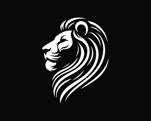 Lion Logo Design Vector Template. Lion Head Logo Icon Vector illustration. Black and white Lion head vector illustration.	