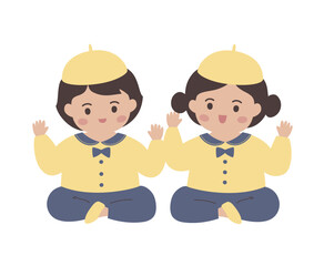 Colorful vector illustration of kindergarten kids, young students, children 