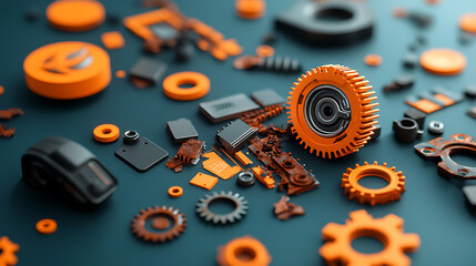 Digital ruin of outdated software parts creative studio abstract art low light setting close-up perspective fragmented technology concept