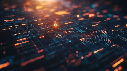 Digital data stream, glowing, futuristic server room, background blur, tech presentation