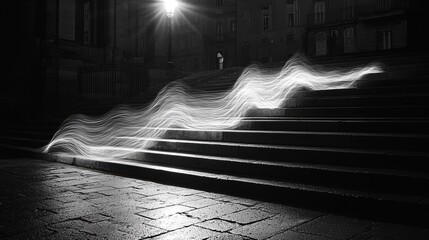 Light waves tracing over old stone steps in a city square