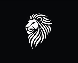 Lion Logo Design Vector Template. Lion Head Logo Icon Vector illustration. Black and white Lion head vector illustration.	